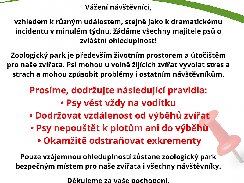 Důležité upozornění  – Psi v zoologickém parku